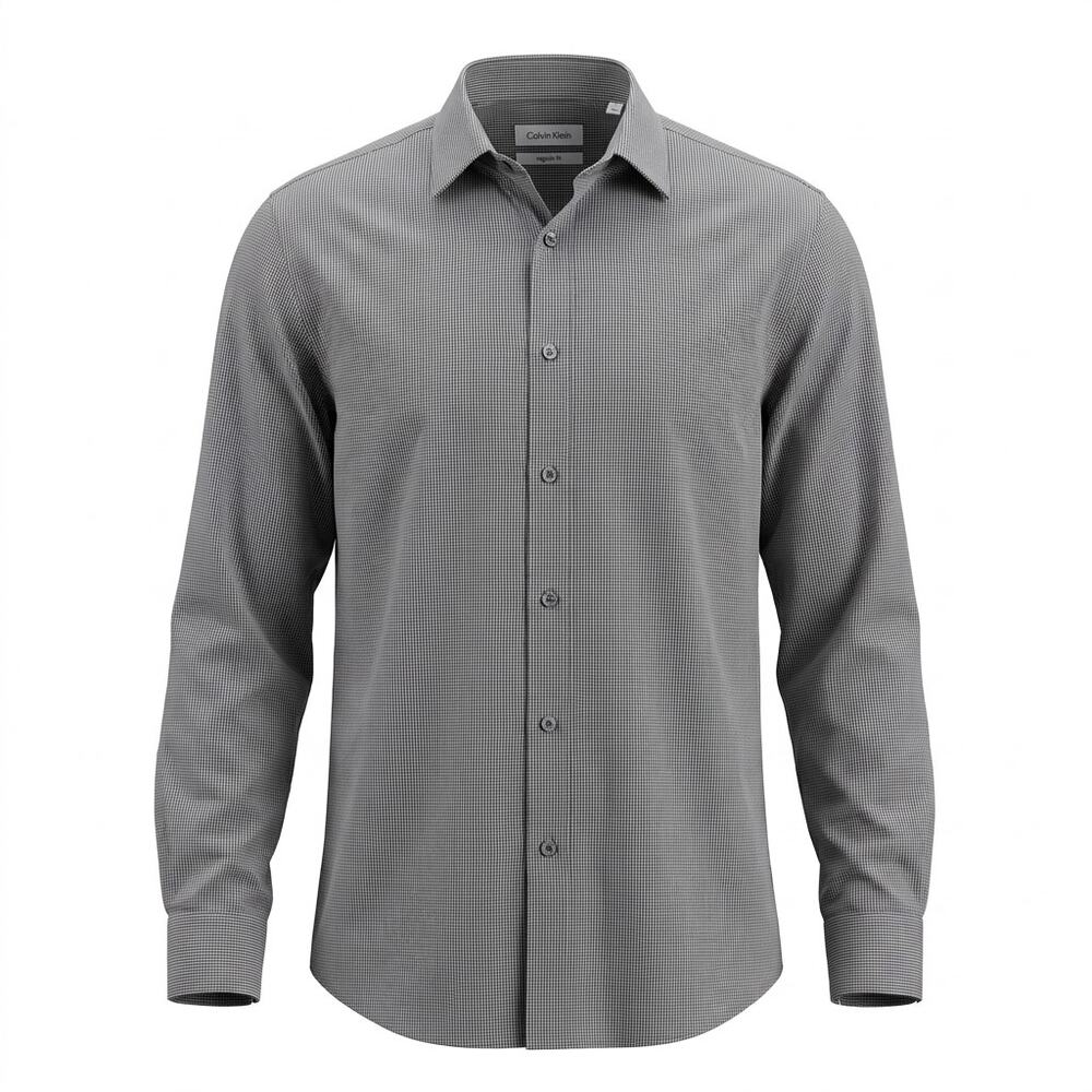 Calvin Klein Gray Button-Front Plaid Button-Up Shirt Men Size 18 36/37